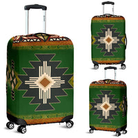 Green luggage cover with large Native star-and-cross symbol, fitted for spinner suitcase