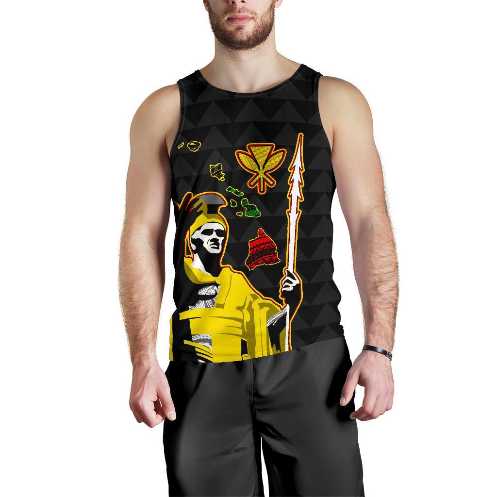 Black sleeveless tank top with bold front artwork and zigzag pattern background