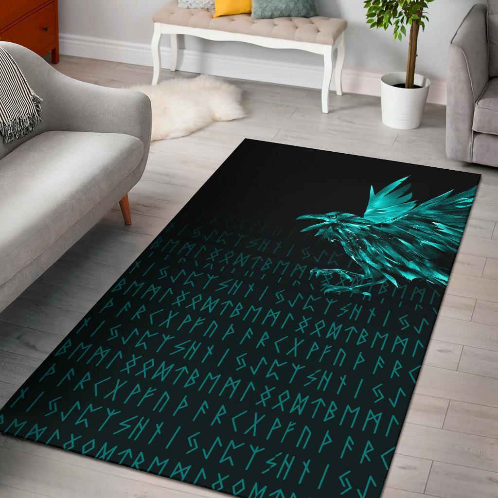 Viking Area Rug The Raven Of Odin Rune Cyan RLT12 - Wonder Print Shop