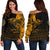 Viking Women's Off Shoulder Sweater - The Raven Of Odin Rune, Gold RLT12 - Wonder Print Shop