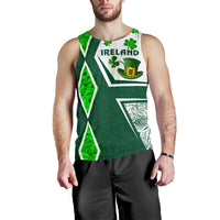 Green men’s tank top with 'IRELAND' and clover graphic on front