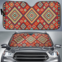 Geometric multicolor car sun shade with red and green diamond pattern, LT10 size