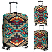 Multicolor Native American style luggage cover with geometric pattern, full front view