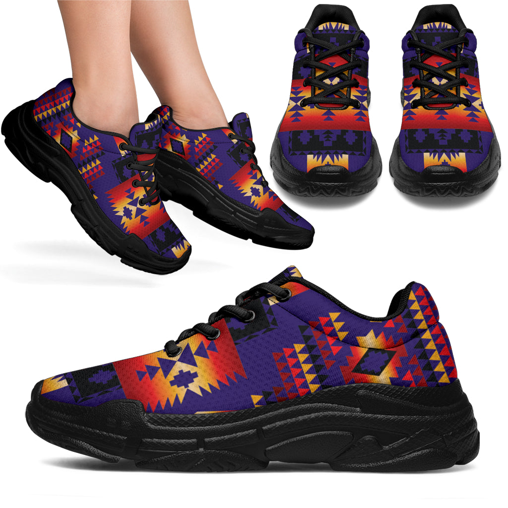 Purple lace-up chunky sneakers with Native geometric print and black sole
