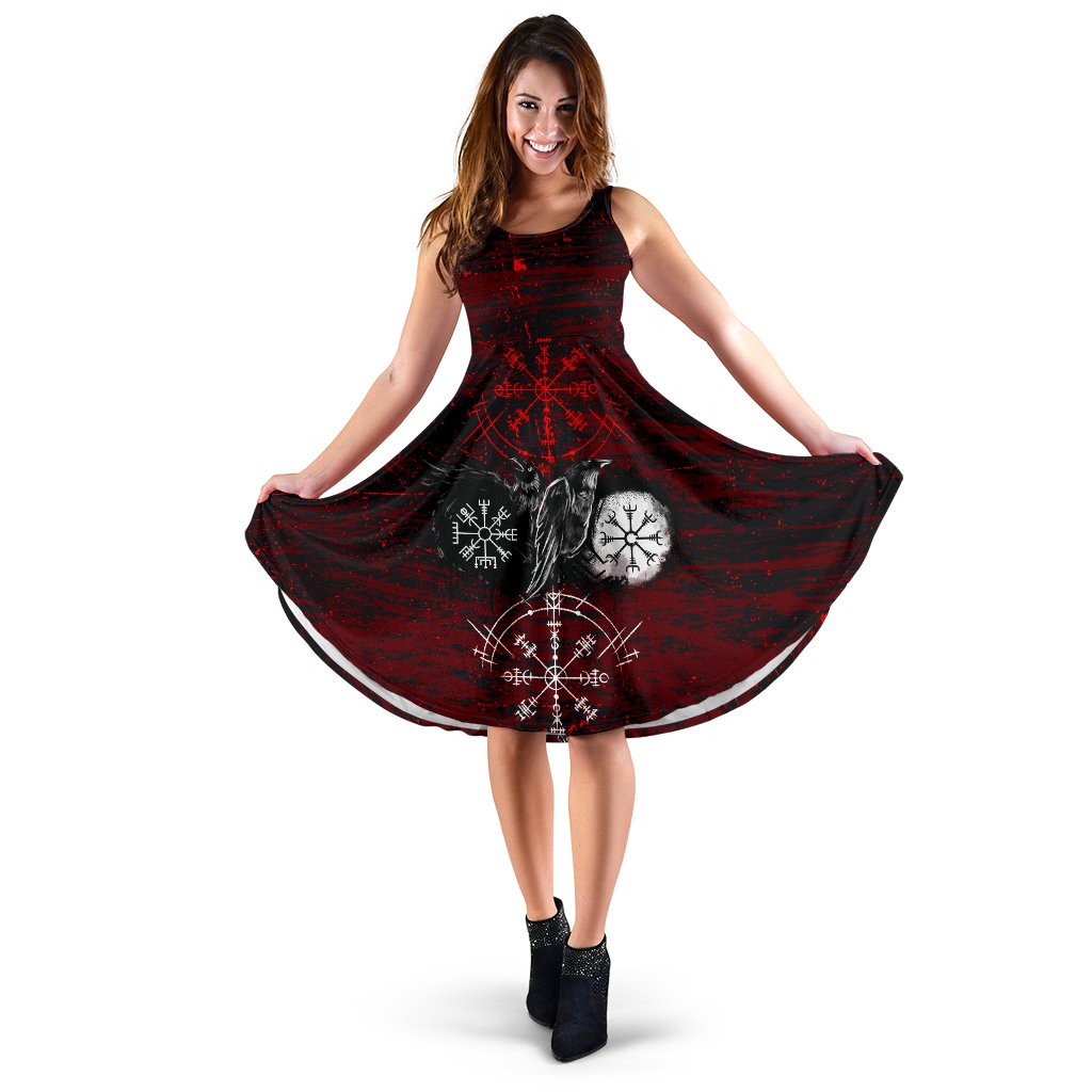 viking-womens-dress-raven-of-odin-and-symbol-viking-on-blood-background