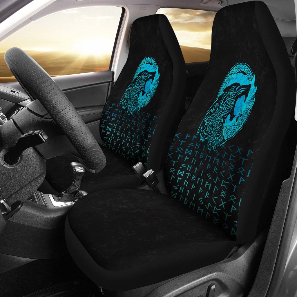 Viking Car Seat Covers Fenrir Wolf Cyan RLT12 - Wonder Print Shop