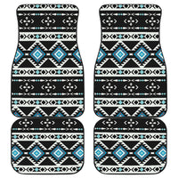 Native pattern car floor mat set, black base with white and teal geometric tribal prints