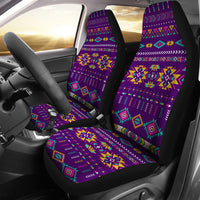 Light purple multicolor geometric car seat covers: front pair, seat backs and cushions
