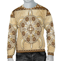 Tan 3D beaded-style sweatshirt with central starburst floral motif and geometric borders