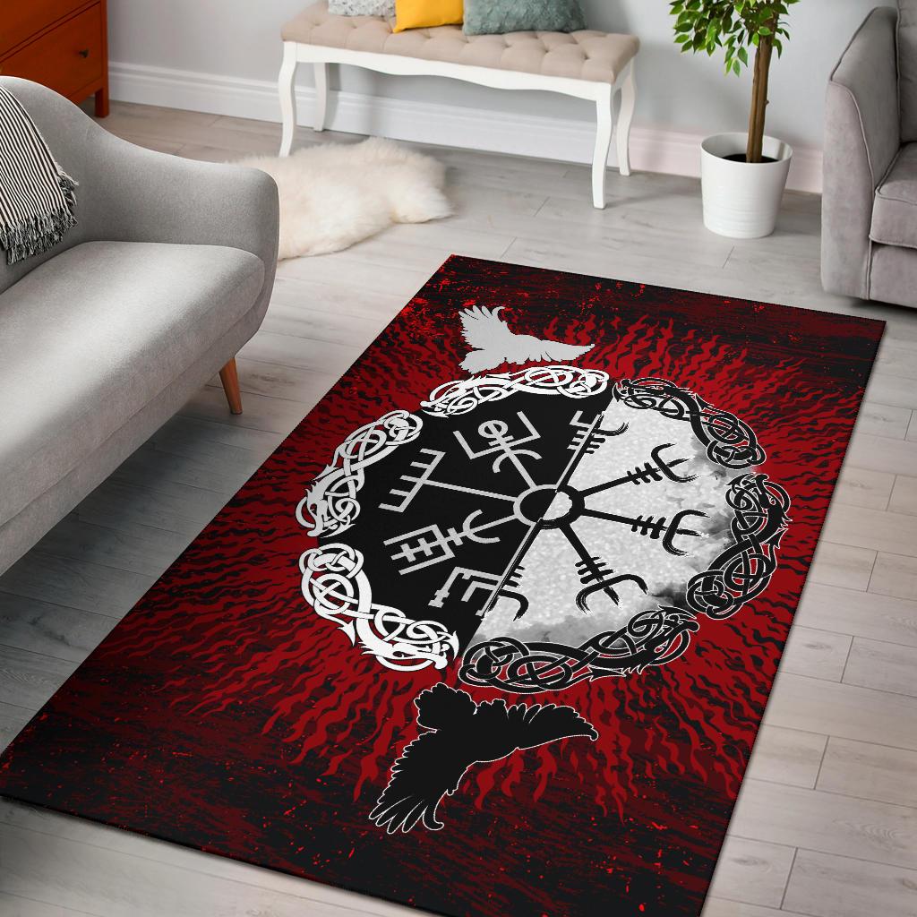 Viking Area Rug Raven Of Odin and Symbol Viking On Blood Background RLT12 - Wonder Print Shop