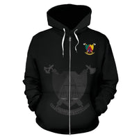 Cameroon Zipper Hoodie, black zip hoodie with front logo emblem and hood drawstrings