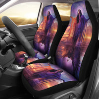 Purple galaxy girl and eagle car seat covers, full front seat set with headrest