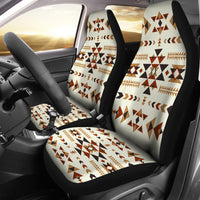 Front car seat covers with white background and multicolor geometric ethnic pattern