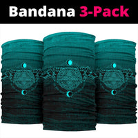 Dark teal Viking-style neck gaiter 3-pack with teal mandala rune pattern (set of three)