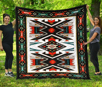 Native American-style premium quilt with black border and multicolor geometric center design
