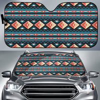 Multicolor diamond and Native American geometric auto sun shade for LT10, top view