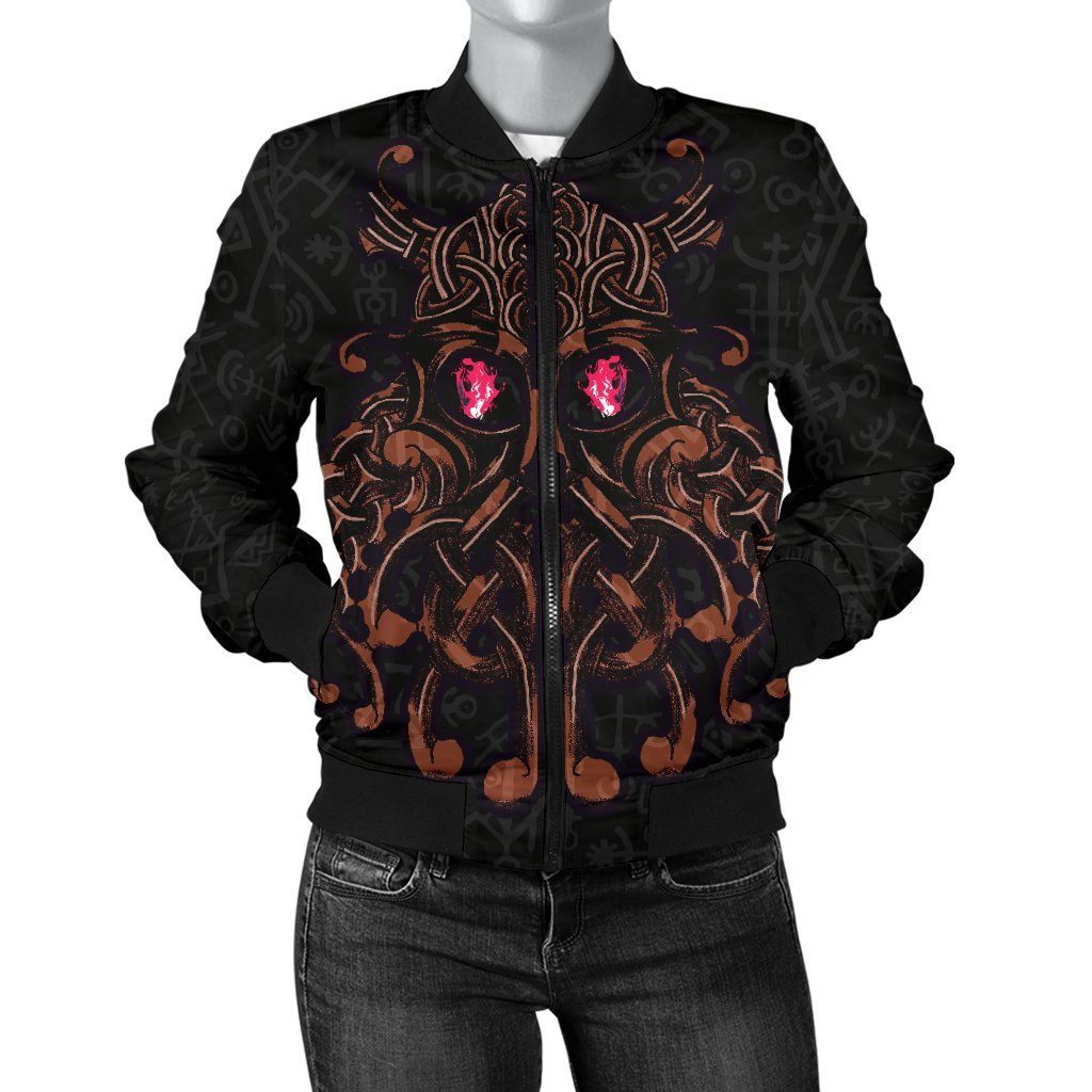 Viking Women's Bomber Jacket, Odin God Furthark Tattoo Special RLT12 - Wonder Print Shop