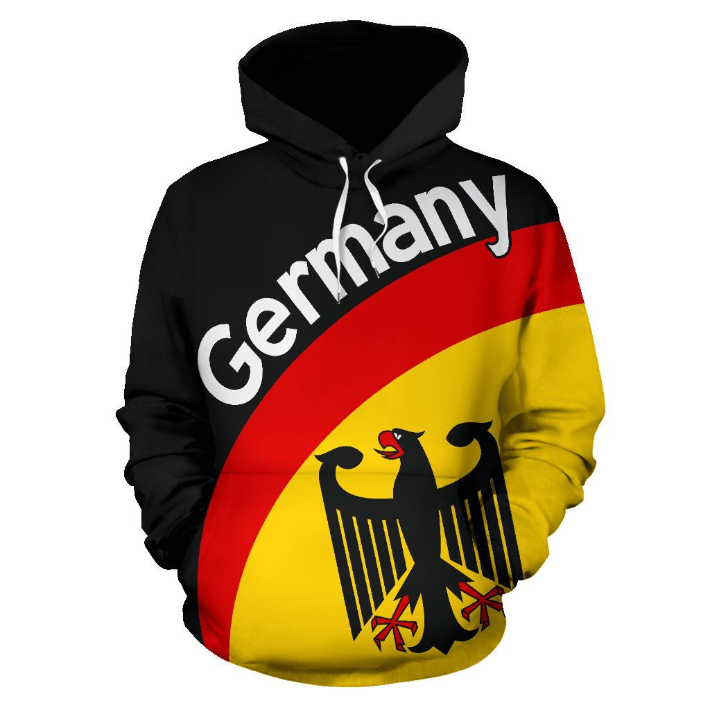 Black pullover hoodie, Germany flag eagle graphic with white 'Germany' text