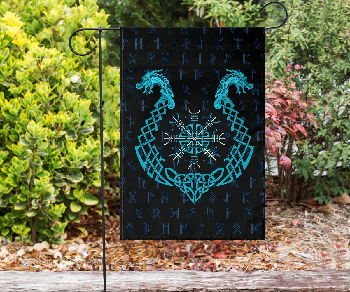 Viking Garden Flag, Aegishjalmur Helm Of Awe Blue Edition RLT12 - Wonder Print Shop