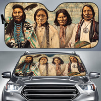 Windshield sun shade with four Native American portrait graphics, multicolor