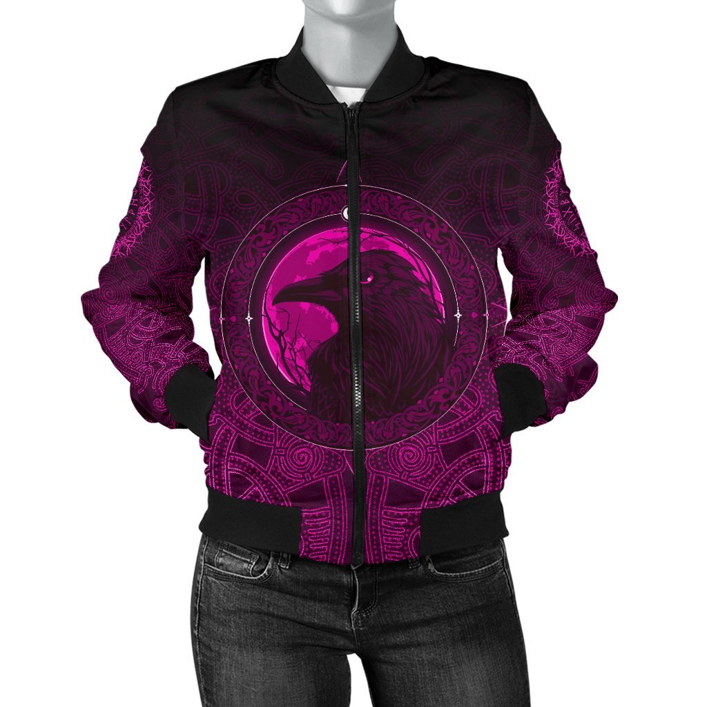 Viking Women's Bomber Jacket, Ethnic Odin Raven Pink RLT12 - Wonder Print Shop