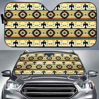 Auto sun shade with colorful Native-style geometric pattern and central figures