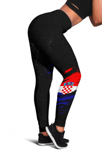 Black leggings, side view with Croatia flag print in red, blue, and white