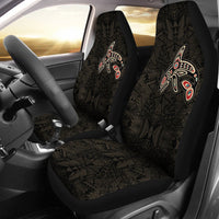 Car seat covers, black geometric Haida killer whale design with multicolor accents (Art)