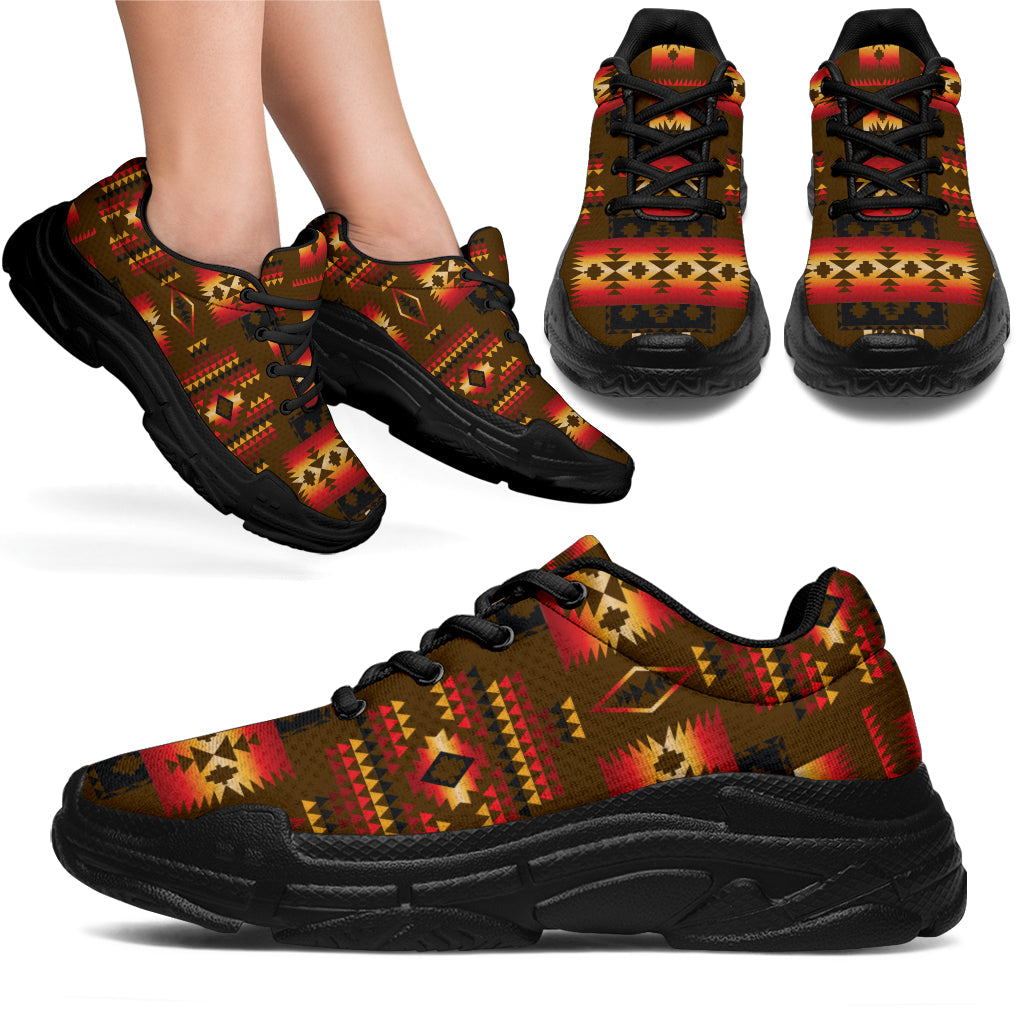 Chunky sneakers with black sole, multicolor Native tribal pattern and black laces