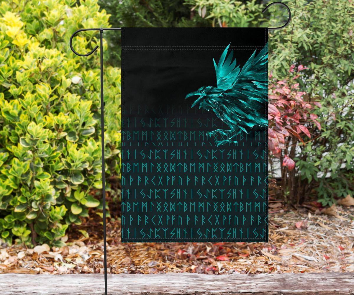 Viking Garden Flag The Raven Of Odin Rune Cyan RLT12 - Wonder Print Shop