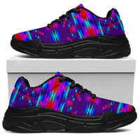 Purple geometric patterned chunky sneakers with black sole, lace-up front
