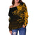 Viking Women's Off Shoulder Sweater - The Raven Of Odin Rune, Gold RLT12 - Wonder Print Shop