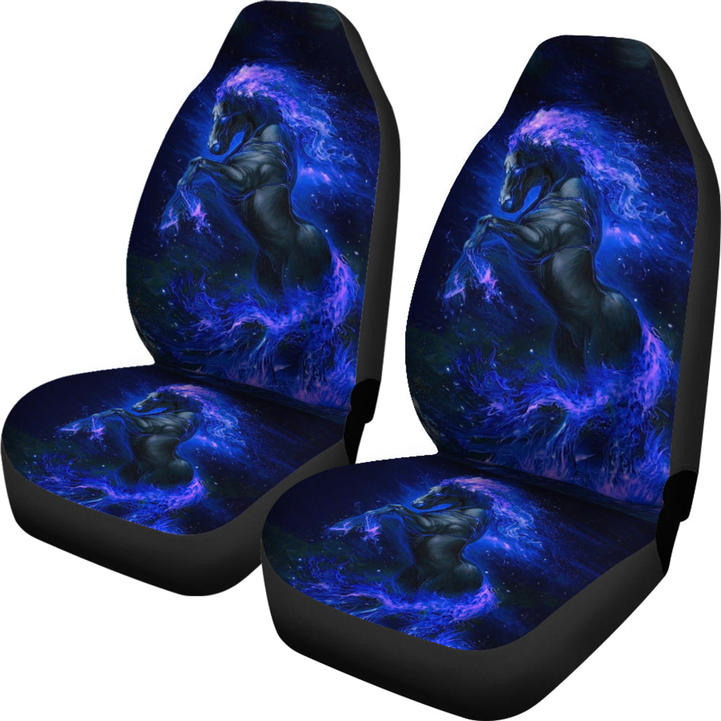 LT10 seat cover set: blue multicolor horse design on two seat backs