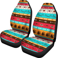 LT10 car seat covers, multicolor ethnic print pair with black edges