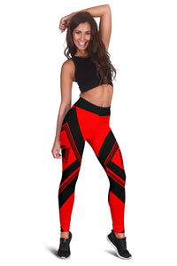 Albania-Diamond-Leggings, rot-schwarz, breiter Bund und stilisiertes Adlerwappen