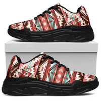 Tribal print chunky sneakers with black outsole, black laces, side profile