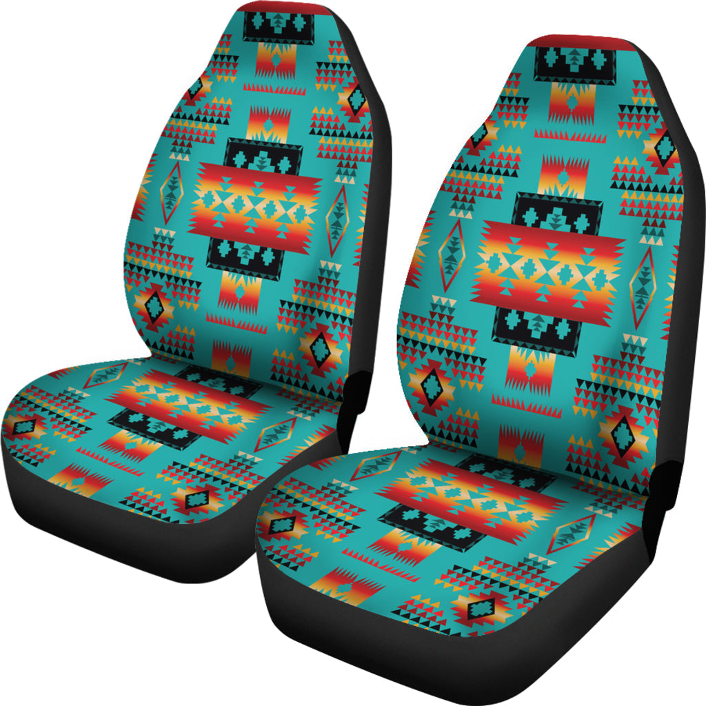 Set of 2 front car seat covers, multicolor geometric native pattern