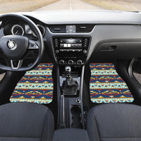 Blue Native American front car mats, set of 2, with multicolor geometric patterns