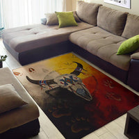 Bison medicine wheel area rug with multicolor pattern on living room floor