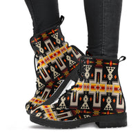 Native American leather boots, side view with lace-up eyelets, multicolor pattern