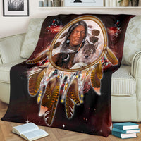 Chief and animals red galaxy throw blanket with central dreamcatcher graphic