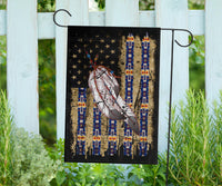 Garden flag version showing feather artwork and star field with blue stripe design