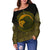 Viking Women's Off Shoulder Sweater, Ethnic Odin Raven Gold RLT12 - Wonder Print Shop