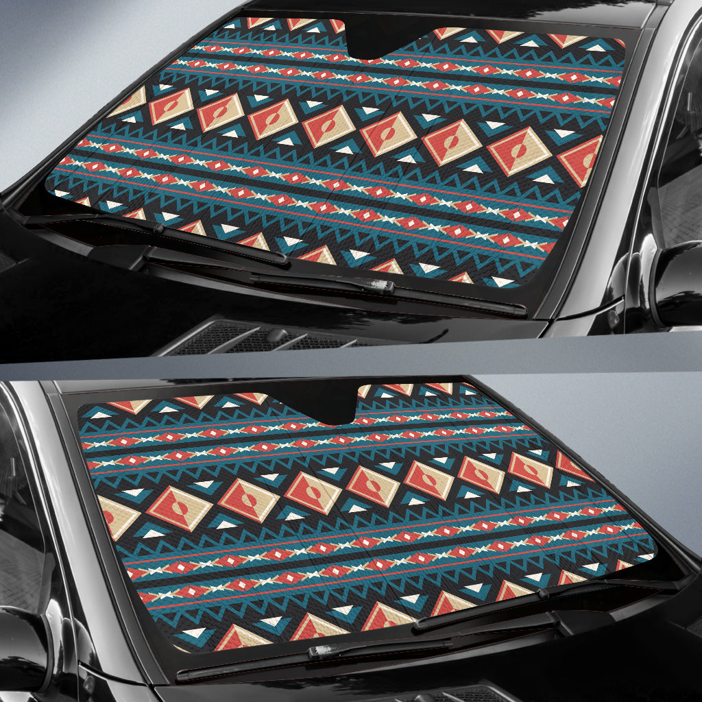 Windshield sun shade with multicolor geometric Native American pattern, fits LT10