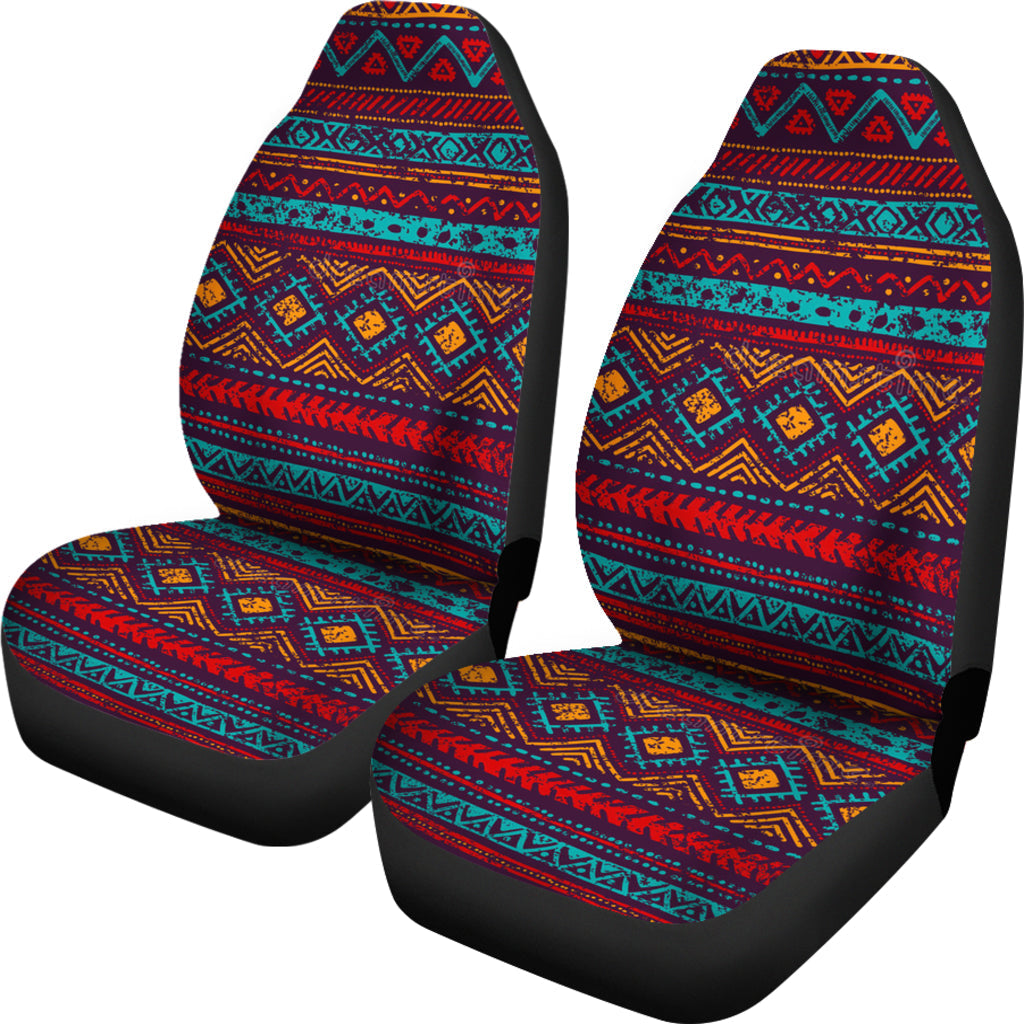 Set of 2 LT10 colorful tribal seat covers, front backs and cushions with black edges