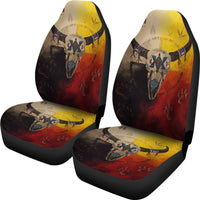 Set of two car seat covers with bison and medicine wheel print, multicolor