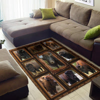 Bison/Büffel-Teppich mit rechteckigen Fotofeldern und braun-goldener Umrandung, multicolor