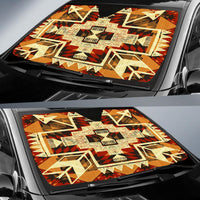 Car windshield sun shade, geometric Native American symbol pattern in warm yellow and red