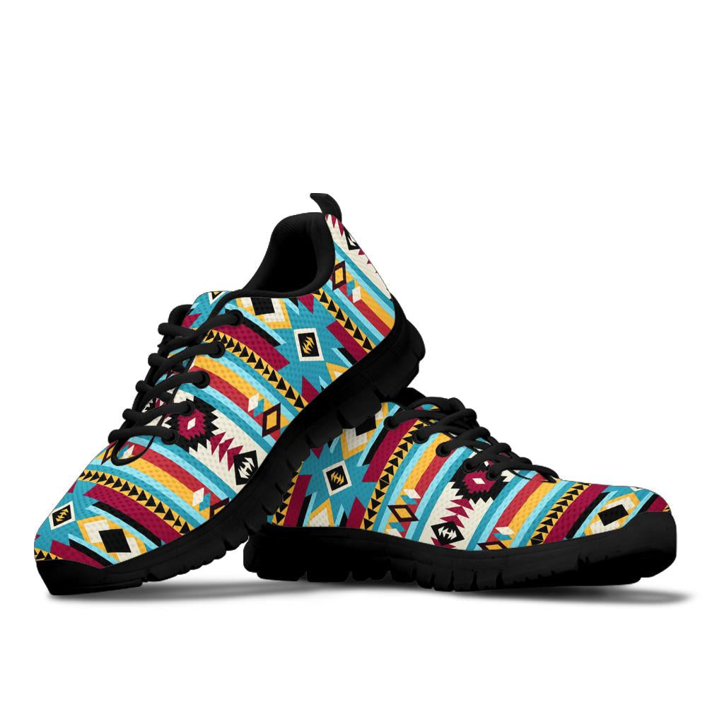 Native American pattern sneakers with multicolor geometric print and black outsole
