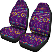 Light purple multicolor geometric car seat cover set, two seats with black side edges